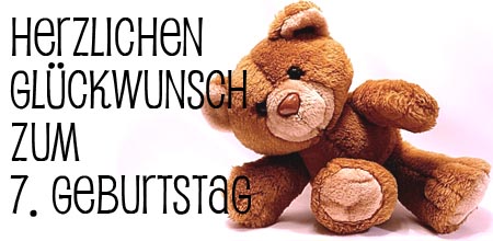 Teddybär mit Glückwünschen zum 7. Geburtstag als Bild für WhatsApp